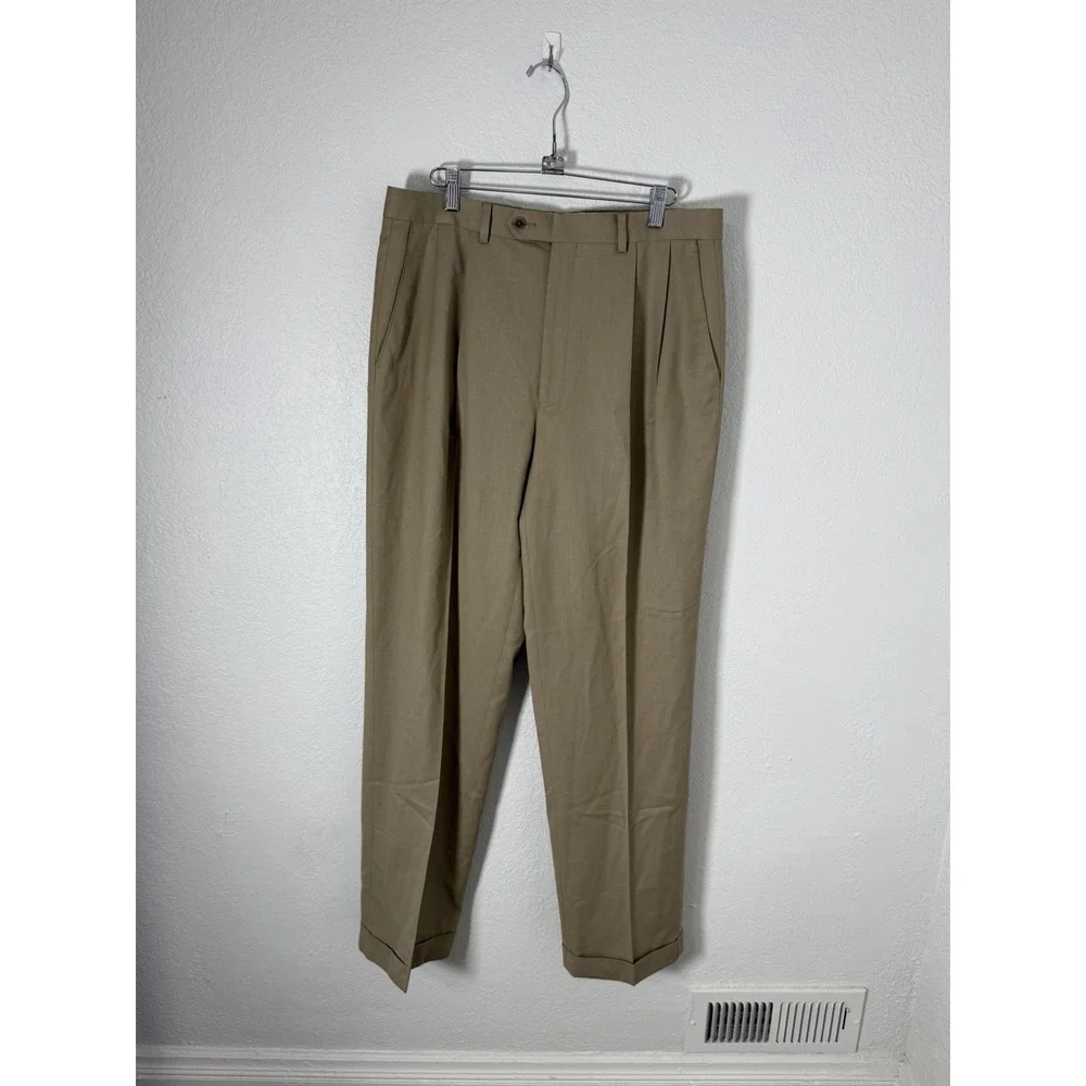 Lauren Ralph Lauren Pleated Dress Pants Brown 34x32 Cuffed Straight Leg Mens